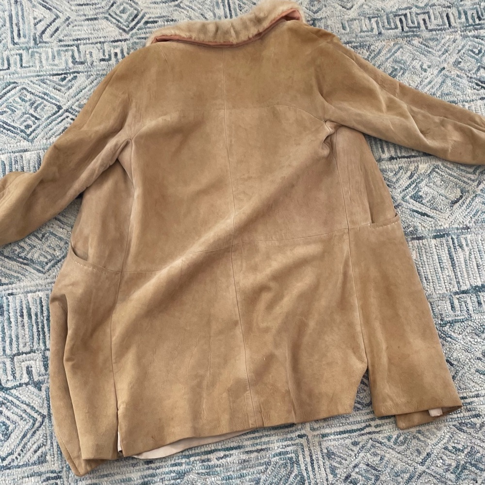 Women's Tan Suede Coat with Faux Fur Collar - Picture 4 of 5